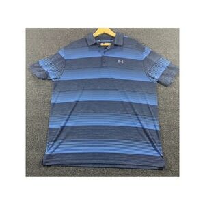Under Armour Men's 2XL HeatGear Golf Polo Shirt Blue Stripe Loose‎ Fit